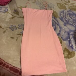 Stretch Ribbed Spaghetti-Strap Mini Dress - Pink